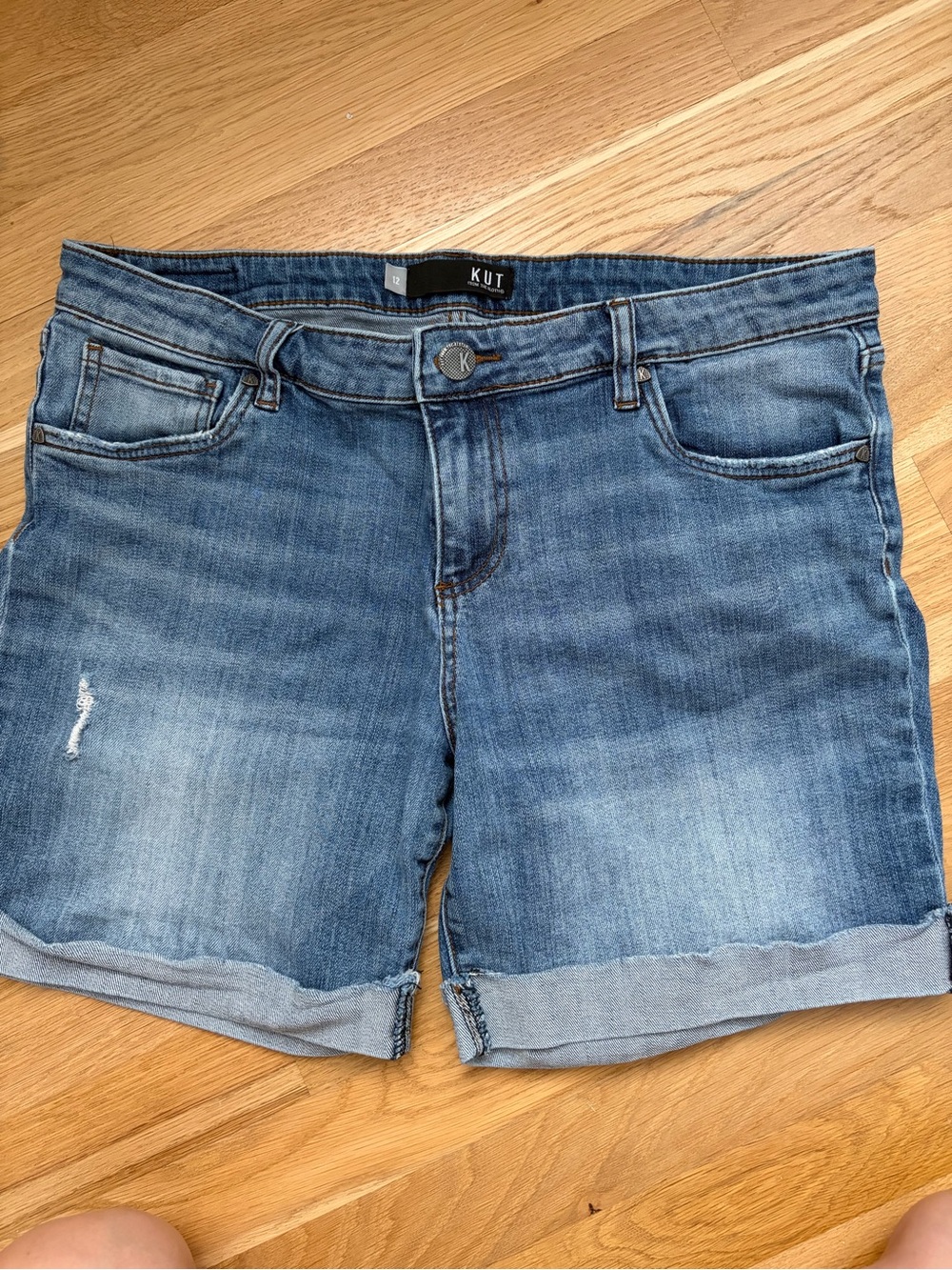 Kut from the Kloth Medium Blue Rolled-Hem Denim Shorts